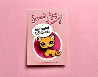 Bobble head LPS Shorthair cat hard enamel pin orange Brooke black metal / Retro coquette nostalgia