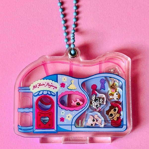 LPS Playhouse for little pet playset openable shaker keychain/standee with pets charms / retro nostalgia