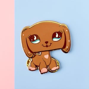 Coquette Bobble head LPS Dachshund dog 909 rose gold hard enamel pin for ita bag / Retro nostalgia