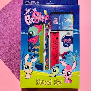 LPS vintage Littlest Pet Shop tout neuf EURO ensemble scolaire papeterie trousse cahier / nostalgie de l'an 2000