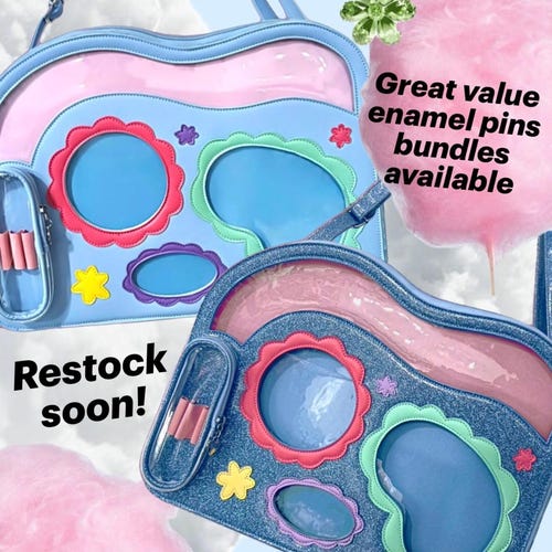 Bolso bandolera Ita de estilo nostálgico de los 2000 para niños, bolso para portátil de 13 pulgadas o mochila con diseño de gatito Y3K o paquetes de pines / accesorio Kidcore nostálgico Y2K