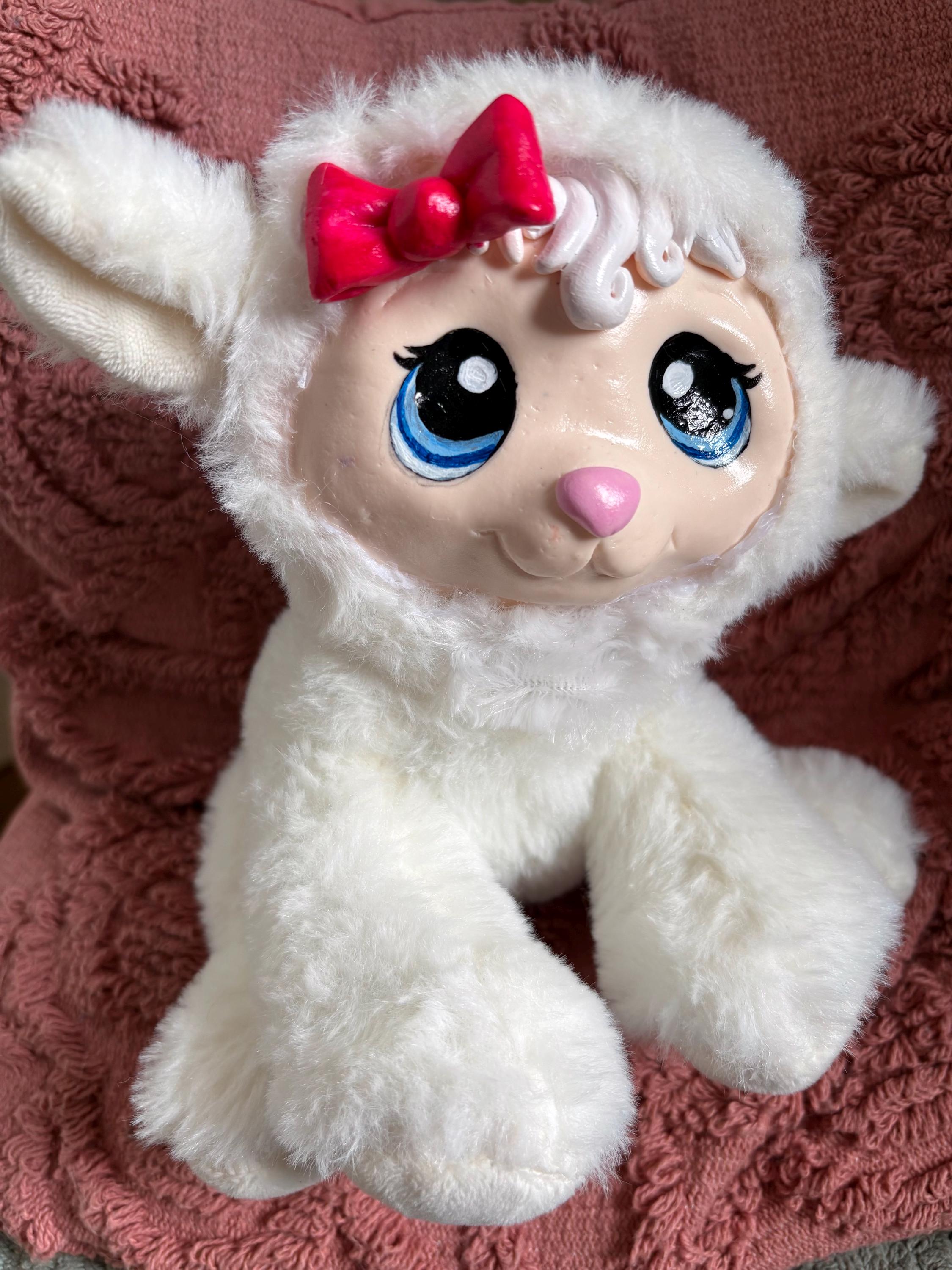 LPS Lamb Clay Face Plush Handmade Collectible Ooak Art Doll