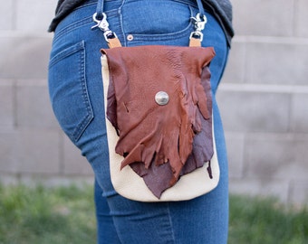 Large Deerskin Beltloop Hip Bag, Rust, Antique Cream and Chocolate Plain Purse