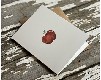 Custom Apple Notecard, Simple Orchard Themed Blank Greeting Card, Unique Thank You, Congratulations for New Teacher, Foodie or Gardener