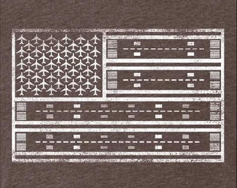Airplane Flag T-Shirt: Distressed Aviation Tee, Pilot Gift, Flight Crew Shirt, Airplane Runway Design, Flying Apparel