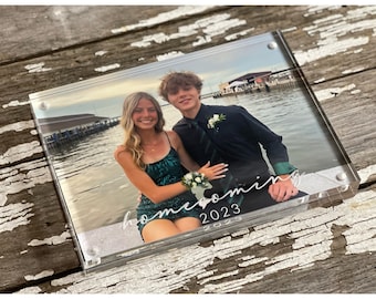 Personalized Picture Frame, Two Sided Acrylic, Custom Engraved Photo Frame, Unique Gift for High School Couple, Homecoming, Prom, Graduation