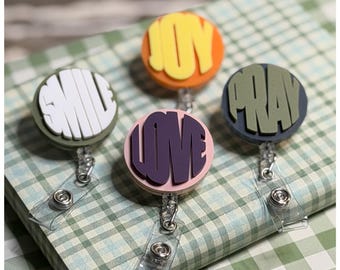 Inspirational Badge Reel: Minimalist Positive Word ID Holder, Encouragement Gift