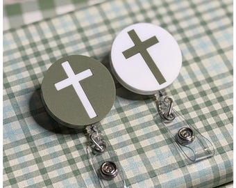 Cross Badge Reel: Minimalist Faith ID Holder, Christian Gift, Church Staff