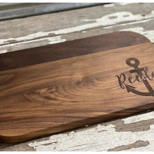 Anchor Custom Wood Cutting Board, Personalized Engraved Butcher Block, Unique Gift for Boat, Lake, Beach House, Birthday, Captain Retirement