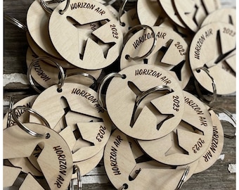 Simple Custom Airplane Keychain: Laser Cut Wood Bag Tag and Unique Gift for Travel Enthusiast or Airline Crew