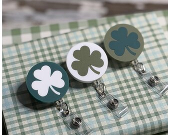 Shamrock Badge Reel: Minimalist Lucky Clover ID Holder, St Patrick’s Day Gift