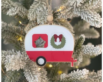 Camper with Wreath Ornament: Personalized Christmas Camping Keepsake