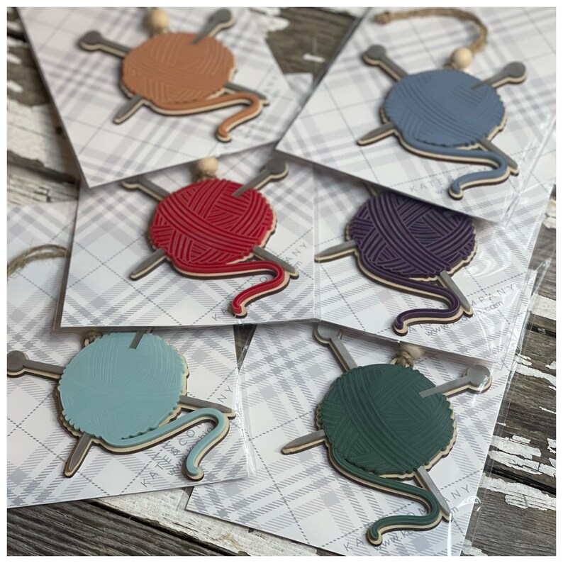 Knitting Ornament, Custom Knitting Club Gift, Yarn and Needles Ornament