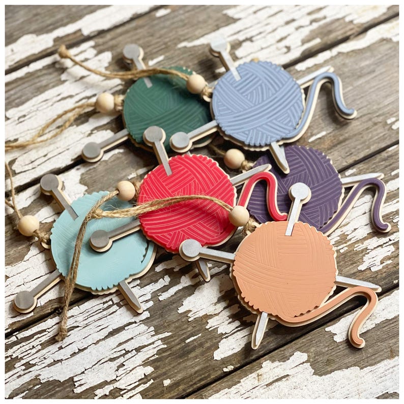 Knitting Ornament, Custom Knitting Club Gift, Yarn and Needles Ornament