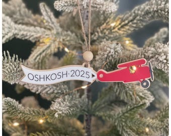Personalized Airplane with Banner Ornament: Custom Aviation Christmas Keepsake