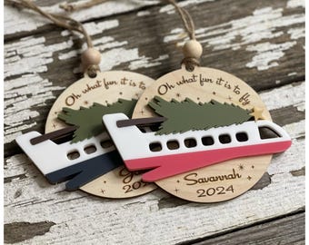 Airplane with Christmas Tree Ornament: Personalized Travel Christmas Keepsake for Pilots, Flight Crew & Travelers