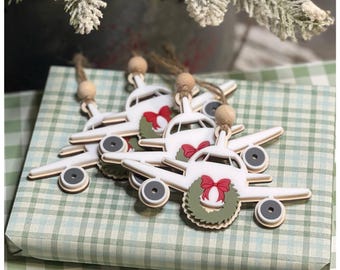 Airplane with Wreath Ornament: Custom Aviation Christmas Keepsake for Pilots, Flight Crew & Travelers