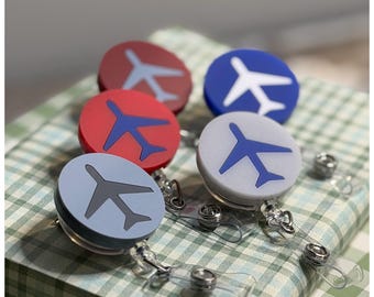 Airplane Badge Reel: Minimalist Aviation ID Holder, Flight Attendant Gift, Pilot Gift