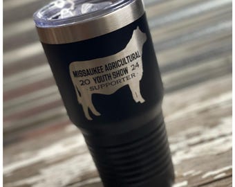 Custom Cow Steer Cattle Tumbler, Personalized Engraved Water Bottle, Unique Gift for County Fair, Livestock, Farm, Animal Show Supporter