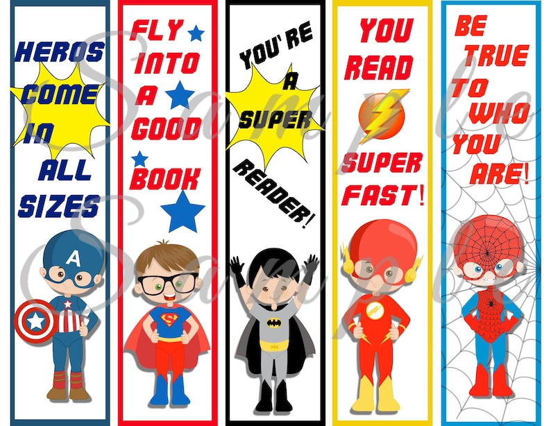 Superhero Spiderman Captain America Batman Flash Bookmarks | Etsy