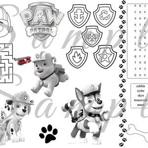 Paw Patrol Party Favor Coloring Placemat Printable Birthday | Etsy