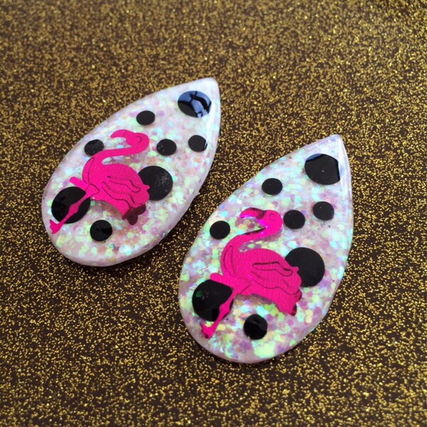 Polka Dot Flamingo Confetti Earrings in Teardrop Shape