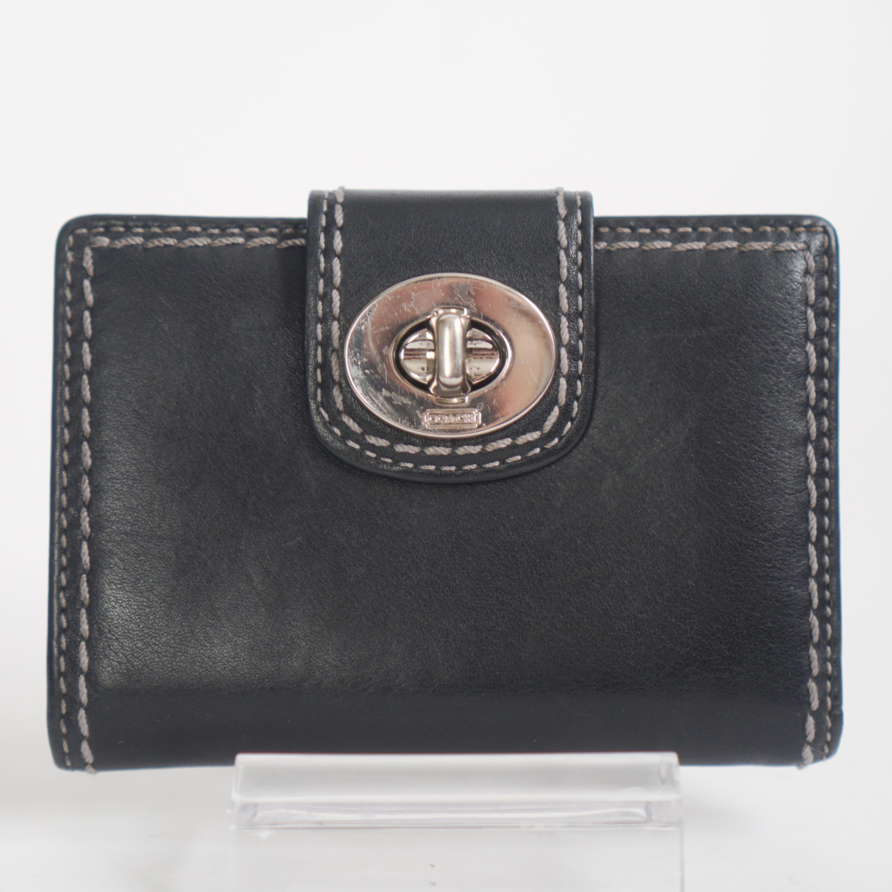 Vintage COACH Black Leather Turn Lock Small Bifold Wallet - Etsy