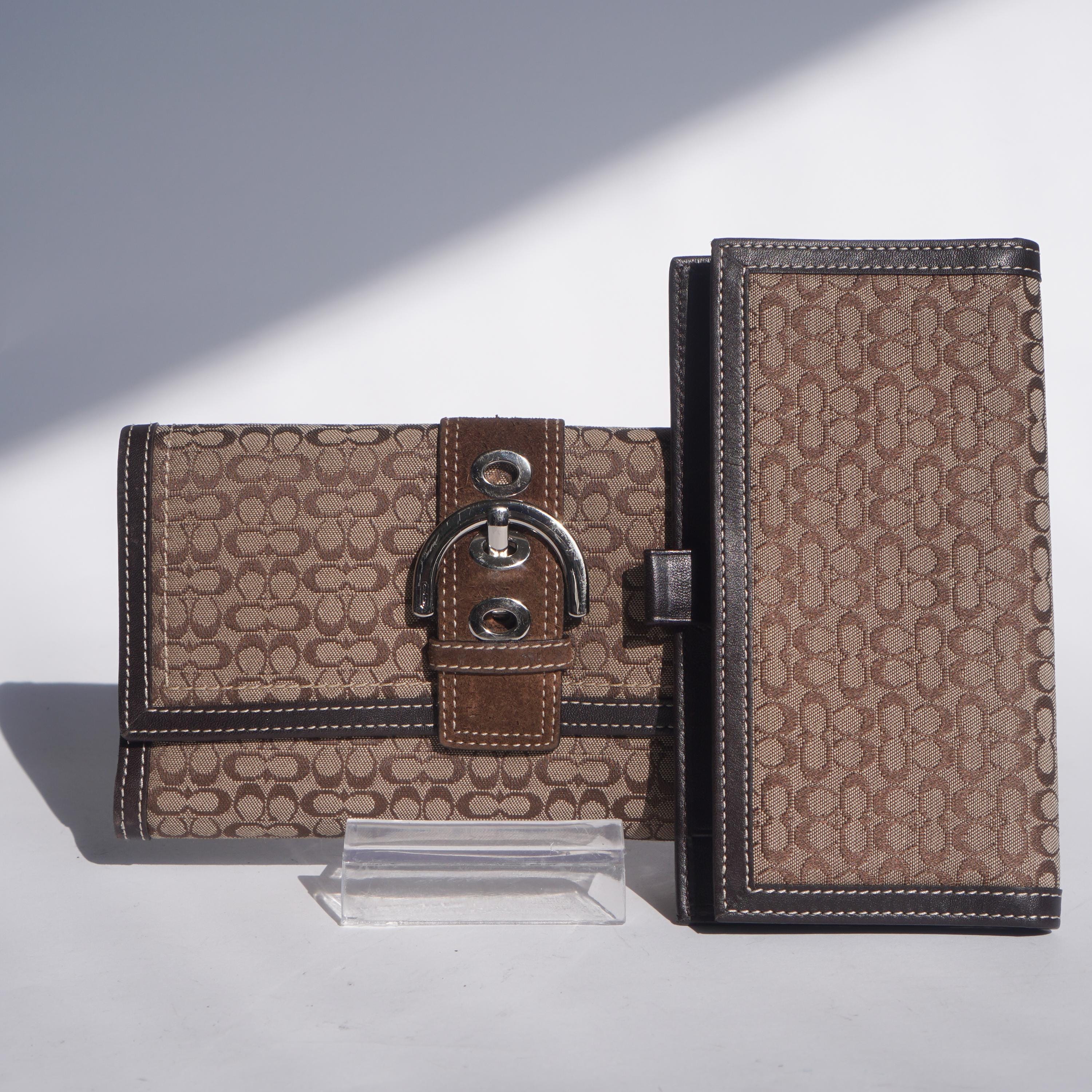 小物 Coach Soho Signature Flap Wallet Brown Vintage COACH Soho Suede Buckle Brown Signature C Leather Trifold