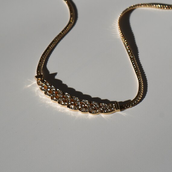 Vintage 18k Gold-Plated Braided Chain Rhinestone … - image 2