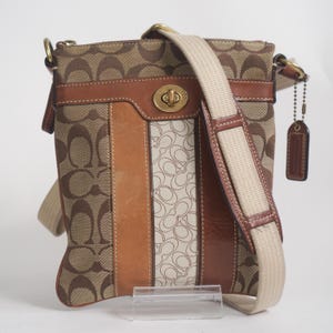 Vintage COACH Signature Canvas Leather Turnlock Swingpack Crossbody Bag