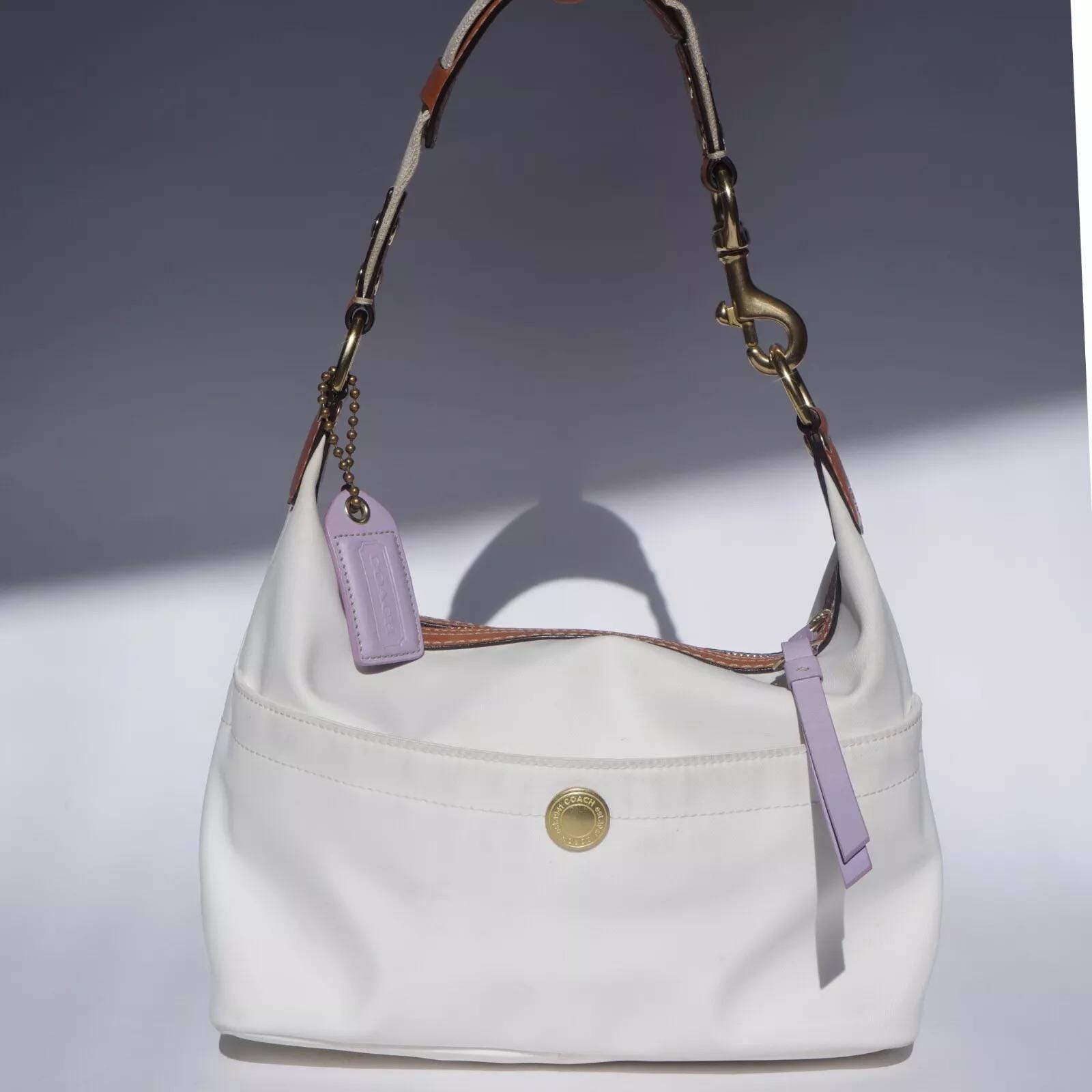 Vintage COACH White Nylon Hampton Medium Shoulder Bag