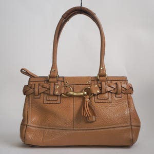 COACH Hampton Camel Tan Pebbled Leather Braided Tassel Satchel Bag