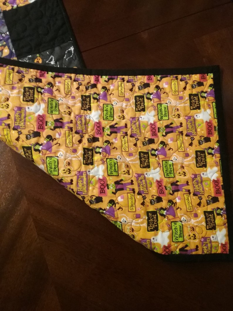 Halloween Table Runner, Black and Orange, Reversible Table Topper