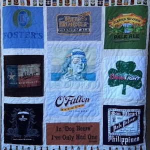Beer Tshirt lap quilt, Man Cave quilt, Beer Lover&#39;s Gift, Fun Beer sofa throw, Free Shipping, Quiltsy handmade Great Father&#39;s Day Gift