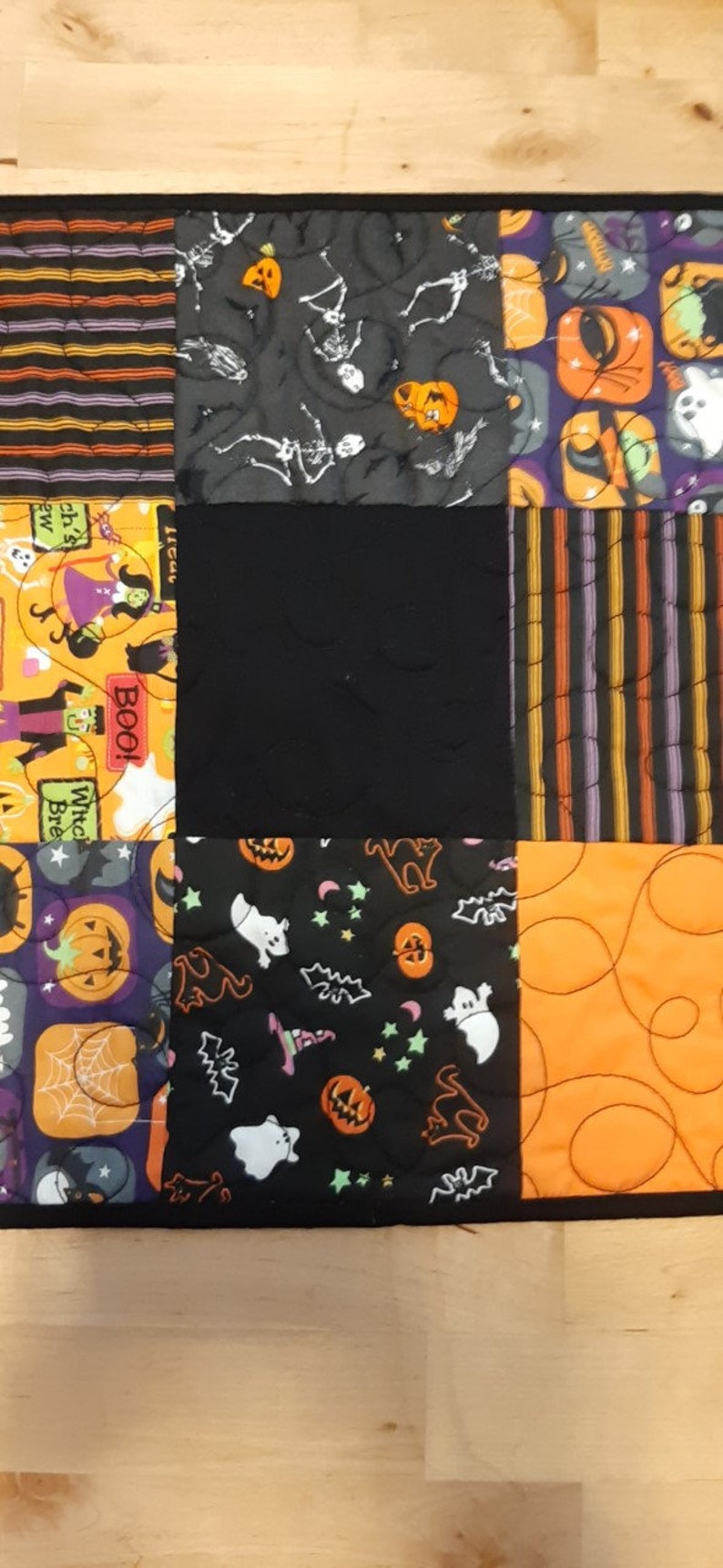 Halloween Table Runner, Black and Orange, Reversible Table Topper