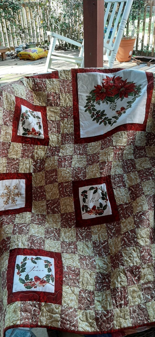 Red and Gold Patchwork Quilt Joy Love Merry Christmas Etsy UK