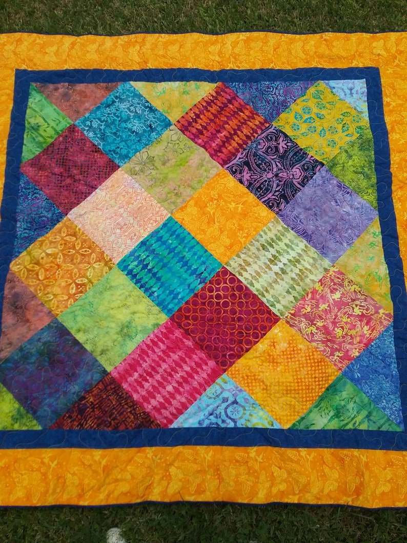 Batik patchwork lap quilt Bright batiks quilted sofa throw Batik patchwork lap quilt Bright batiks quilted sofa throw