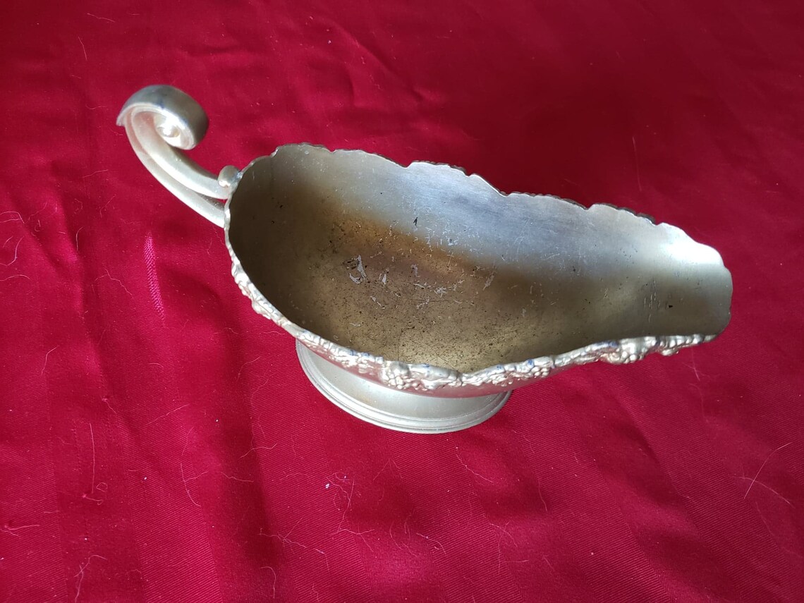 Vintage metal gravy boat golden Etsy