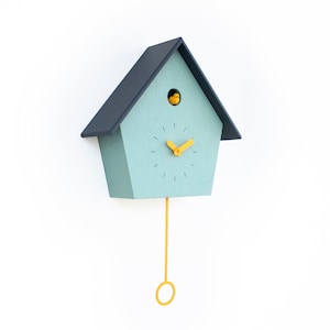 Cuckoo Clock Concrete coated Mold Green painted with sun yellow accessories & anthracite roof Handmade Modern Design GSC01KYGSC image 1