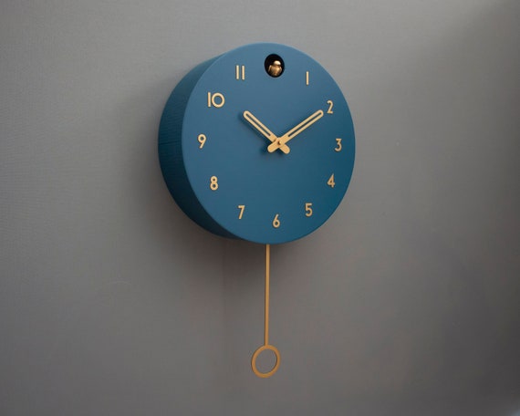 Fresco Cuckoo Clock, Modern Wall Decor, Brass Details, Minimalist Wooden Handmade Design