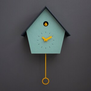 Cuckoo Clock Concrete coated Mold Green painted with sun yellow accessories & anthracite roof Handmade Modern Design GSC01KYGSC image 4