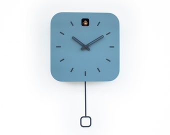 Cuckoo Clock - Napoleon Blue with Anthracite accessories and Brass painted bird - Handmade - Modern Design (GSK01NMXC)