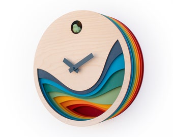 Bunte Kuckucksuhr, Moderne Holzwand Kunst, Einzigartige Designer Wohnkultur