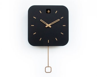 Black & Brass Cuckoo Clock, Contemporary Minimal Wall Decor, Handmade Design