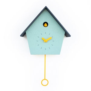 Cuckoo Clock Concrete coated Mold Green painted with sun yellow accessories & anthracite roof Handmade Modern Design GSC01KYGSC image 3