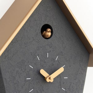 Cuckoo Clock Concrete coated anthracite painted with brass painted accessories & brass painted roof Handmade Modern Design GSC07ANPBC image 7