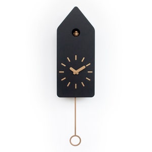 Cuckoo Clock Black with Brass painted accessories Handmade Modern Design GSD01SPBC image 2