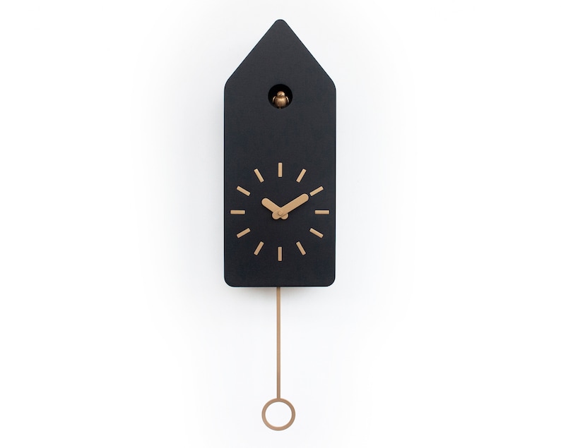 Cuckoo Clock Black with Brass painted accessories Handmade Modern Design GSD01SPBC image 2