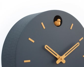 Cuckoo Clock - Anthracite with amber accessories - Handmade - Modern Design (GSY01ANAC)