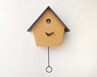 Cuckoo Clock - Concrete coated amber painted with anthracite accessories, grey bird & anthracite roof - Handmade - Modern Design (GSC01AXR)
